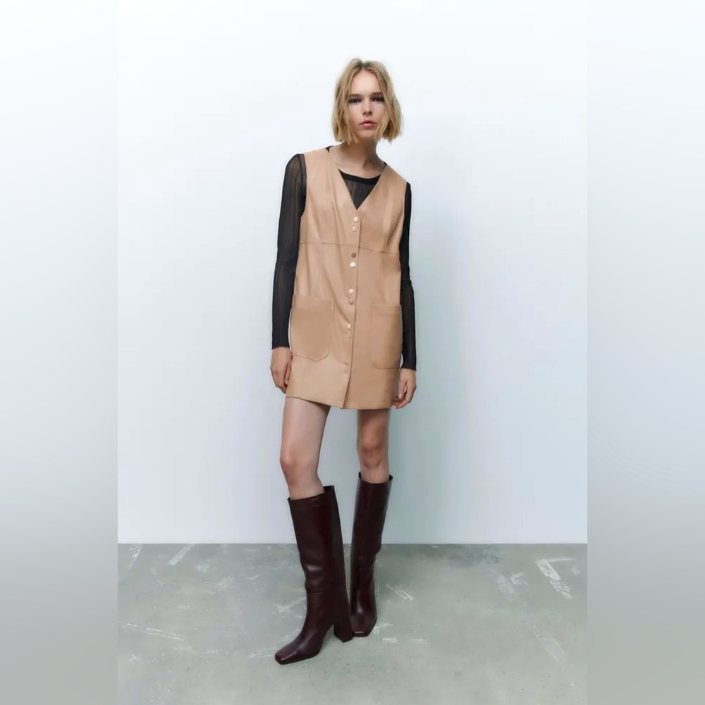 Zara Faux Leather Mini Pinafore Dress ,NWT ,Size : S